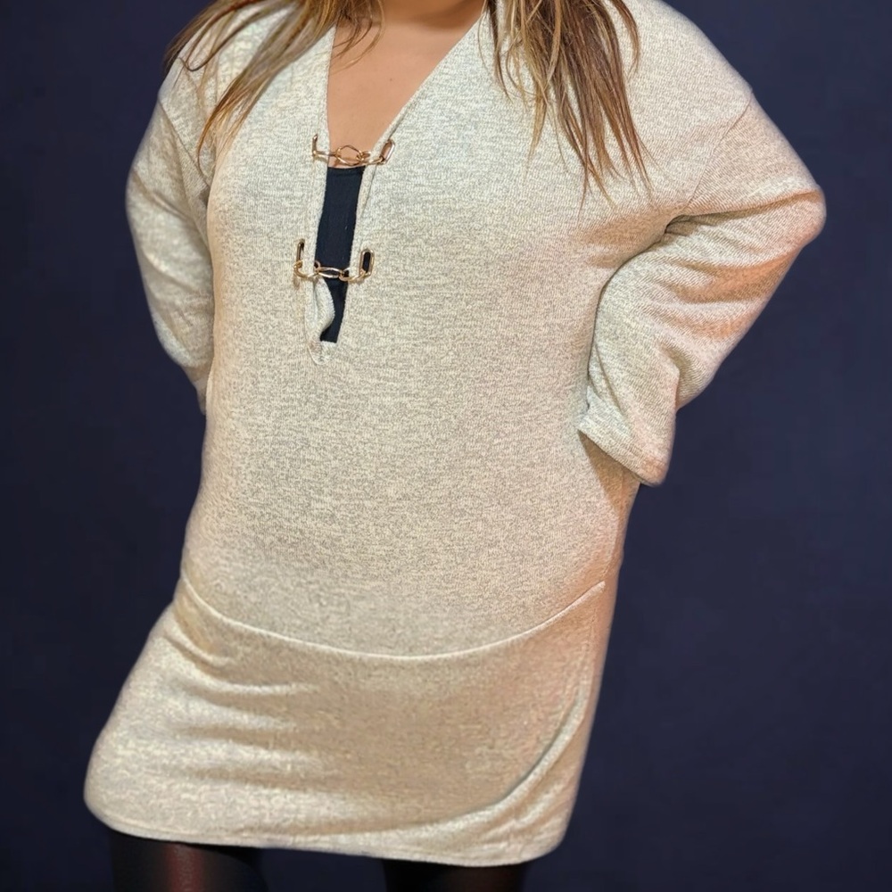 SHEIN Cream Dress with Gold Details